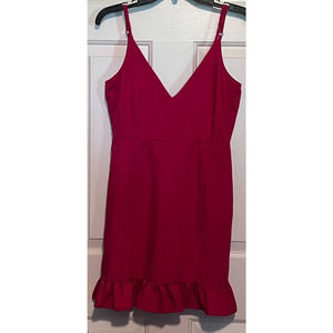 Missguided Junior's Red V-Neck Frill Hem Dress Adjustable Straps Size 10 28 1/2"